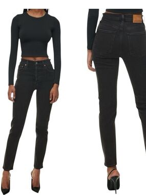 DENIM FORUM ARITZIA The Yoko High Rise Slim Black Jeans Blogger Fav 23 30L